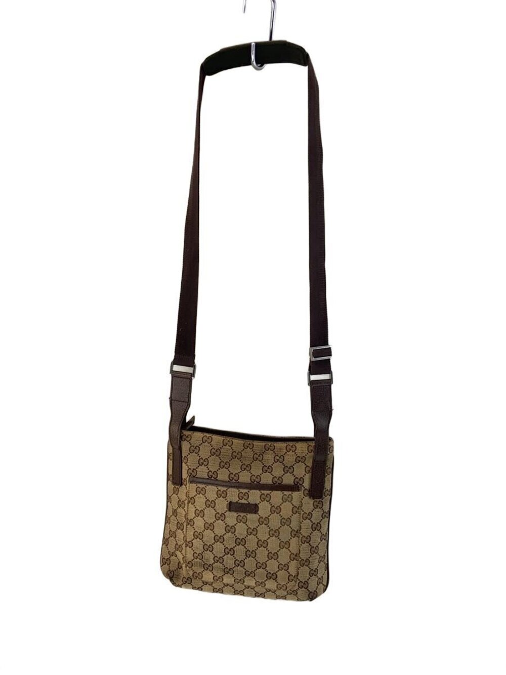 Gucci GG canvas flat messenger crossbody bag brown monogram leather